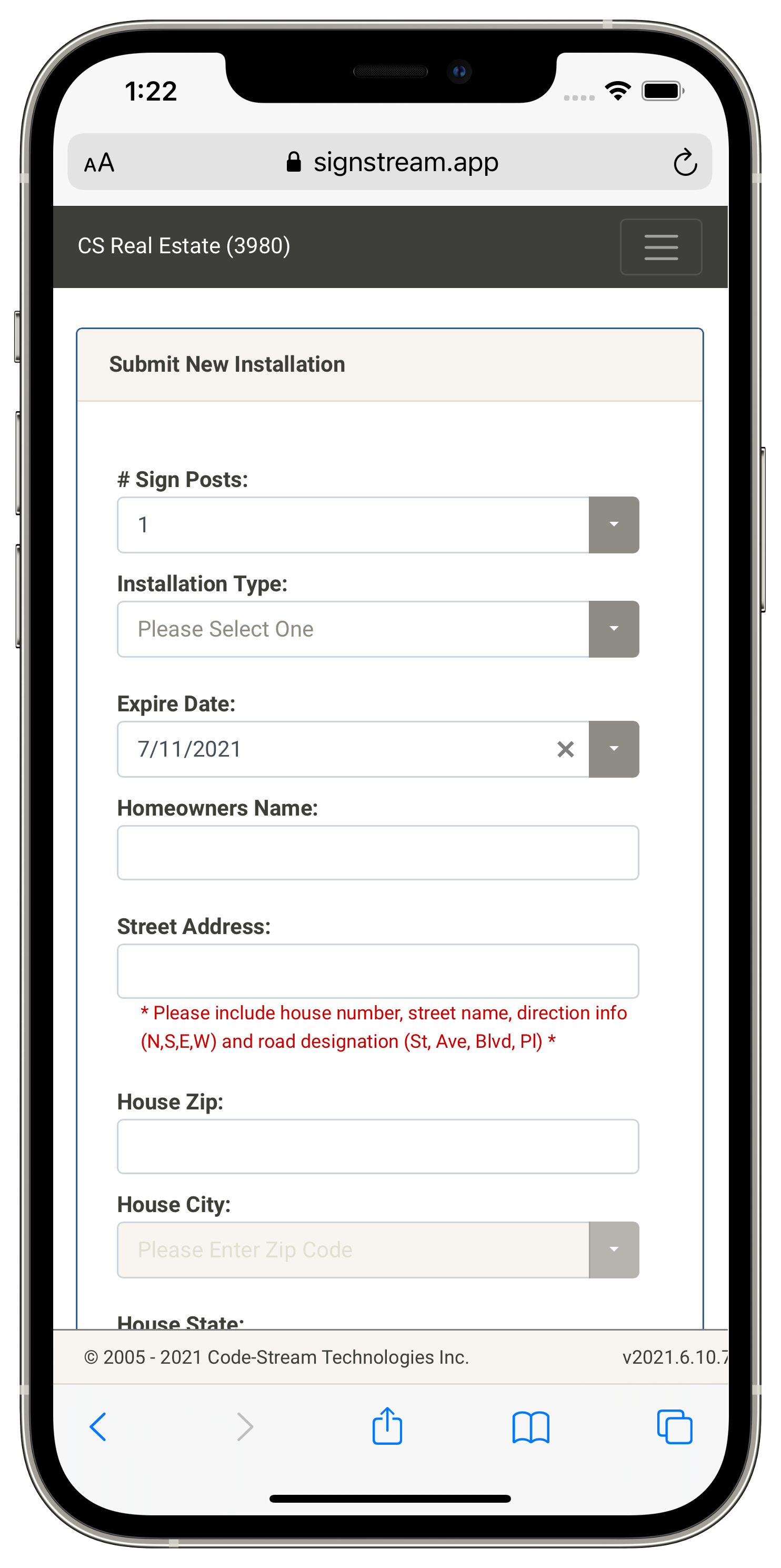 Mobile Installation Page